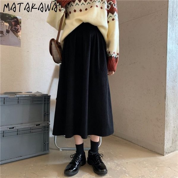 matakawa solid color pleated corduroy long a-line skirts womens winter korean high waist woman skirts 210513, Black
matakawa solid color pleated corduroy long a-line skirts womens winter korean high waist woman skirts 210513, Black