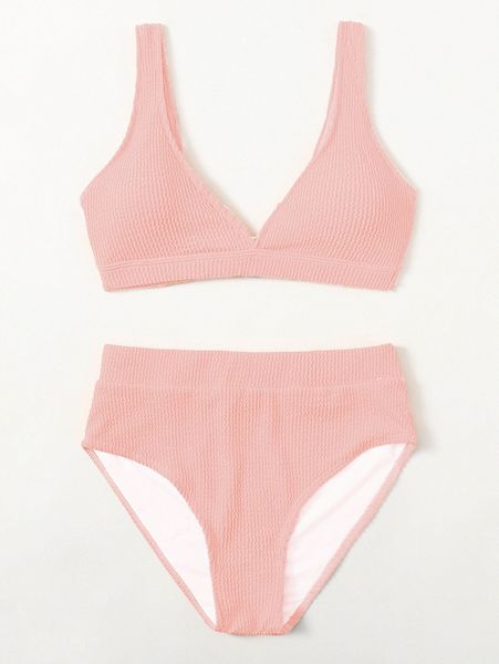 textured v neck bikini swimsuit 76ln#, White;black