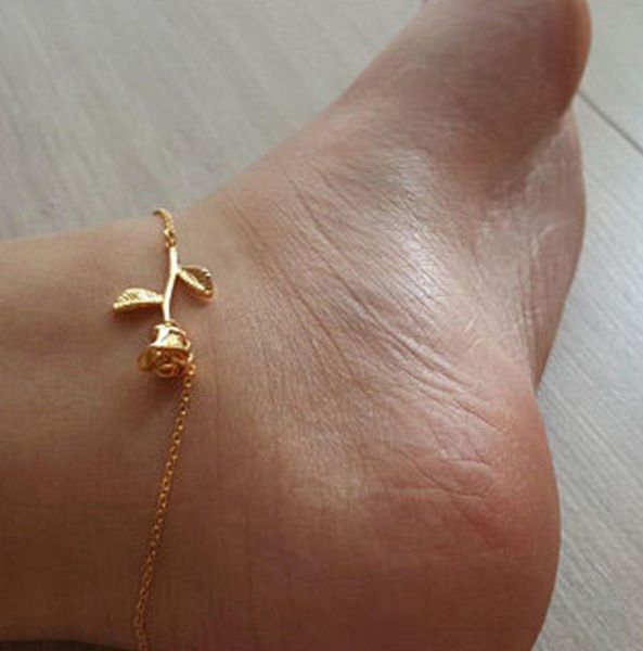 european and american personalized metal rose anklets chain fashion trend foot decoration, Red;blue