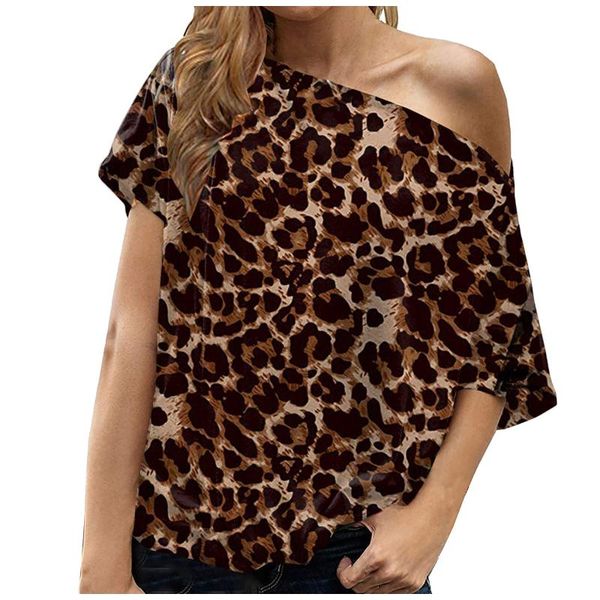 women's t-shirt women short sleeve leopard printing kink hypotenuse strapless, White
women's t-shirt women short sleeve leopard printing kink hypotenuse strapless, White