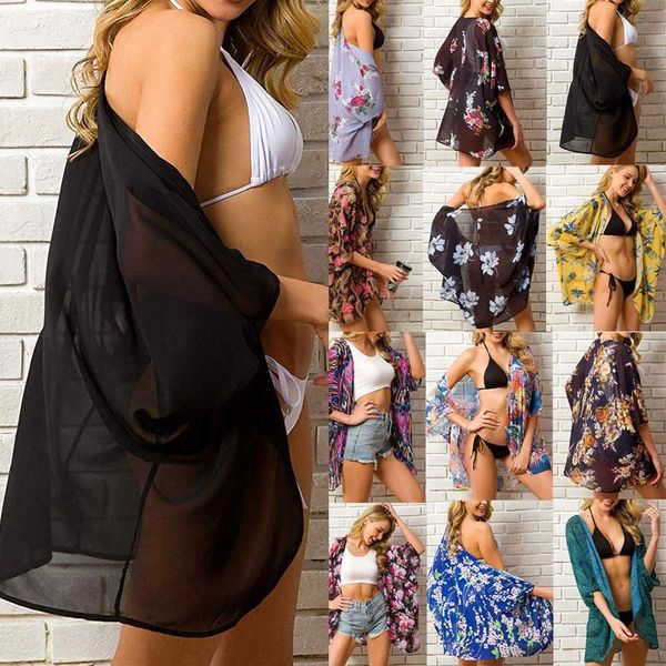 women's swimwear 20210summer women chiffon floral kimono beach cardigan sheer cover up long blouse shirts female, White;black
women's swimwear 20210summer women chiffon floral kimono beach cardigan sheer cover up long blouse shirts female, White;black