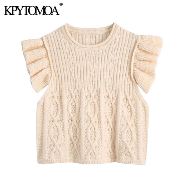 women fashion bobble appliques cropped knitted sweater vintage ruffled cap sleeves female pullovers chic 210421, White;black
women fashion bobble appliques cropped knitted sweater vintage ruffled cap sleeves female pullovers chic 210421, White;black