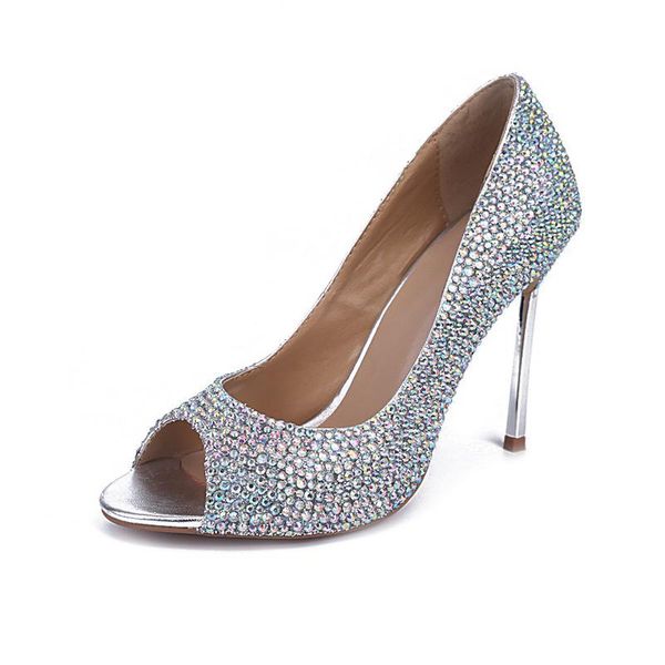 dress shoes summer high heels ab color crystal prom rhinestone wedding peep toe genuine leather stiletto heel sandals, Black 
dress shoes summer high heels ab color crystal prom rhinestone wedding peep toe genuine leather stiletto heel sandals, Black