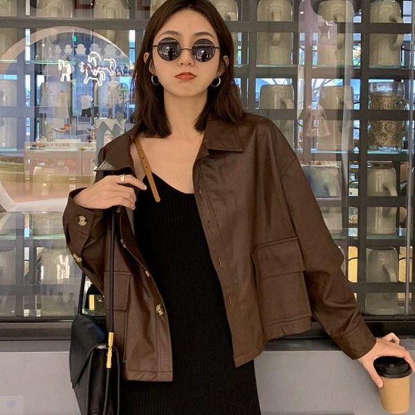 women's leather & faux 2021 autumn small coat short brown loose pu jacket hong kong style trend, Black
women's leather & faux 2021 autumn small coat short brown loose pu jacket hong kong style trend, Black