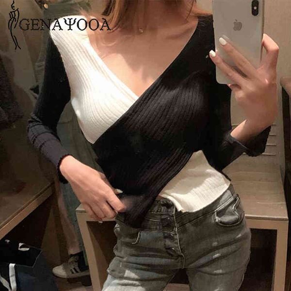 genayooa autumn winter women sweaters pullovers v neck long sleeve sweater patchwork casual slim knitted jumpers ladies korean 210417, White;black
genayooa autumn winter women sweaters pullovers v neck long sleeve sweater patchwork casual slim knitted jumpers ladies korean 210417, White;black