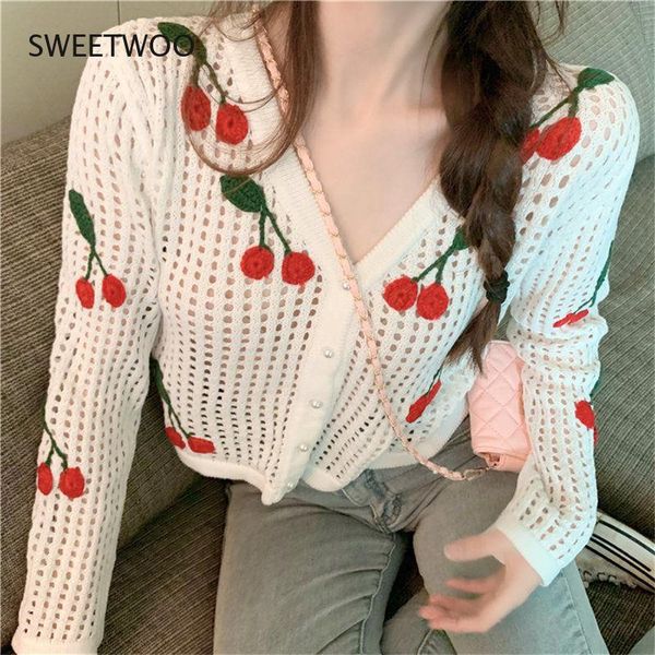 women's knits & tees cherry embroidery white crochet hollow cardigan v-neck knitted long sleeve jacket short sweater
women's knits & tees cherry embroidery white crochet hollow cardigan v-neck knitted long sleeve jacket short sweater