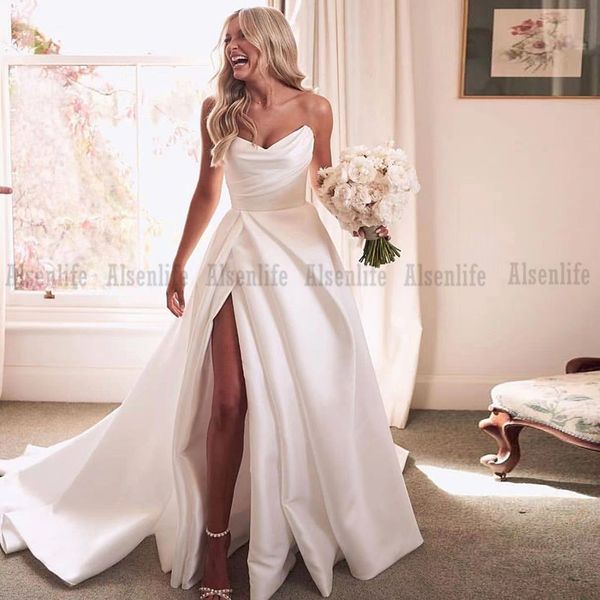 country garden wedding dress a line sweetheart satin split bridal gown custom made princess wedding party gowns, White
country garden wedding dress a line sweetheart satin split bridal gown custom made princess wedding party gowns, White