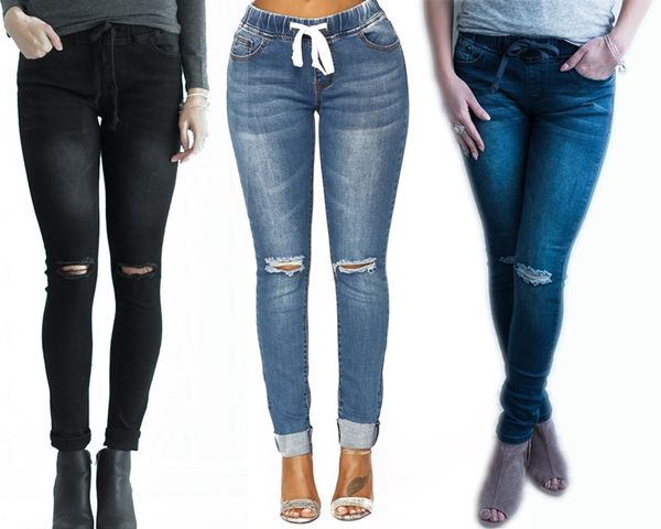 jeans jeans elastic-waisted denim breeches ripped jean hole femme pencil pants, Blue
jeans jeans elastic-waisted denim breeches ripped jean hole femme pencil pants, Blue
