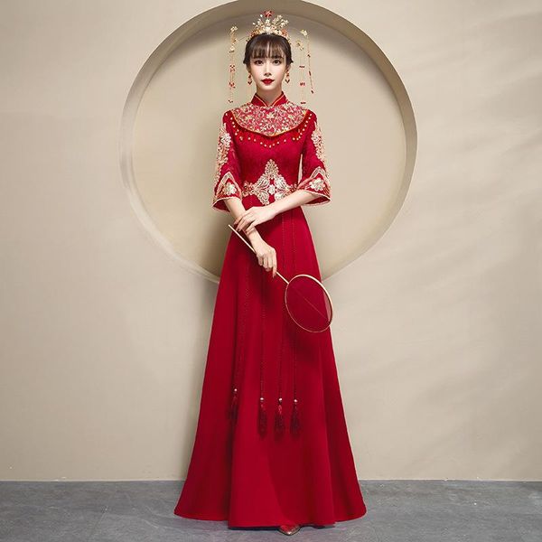 burgundy sequins embroidery applique half sleeve evening dress bride party tassel prom dresses vestido de festa ethnic clothing, Red
burgundy sequins embroidery applique half sleeve evening dress bride party tassel prom dresses vestido de festa ethnic clothing, Red