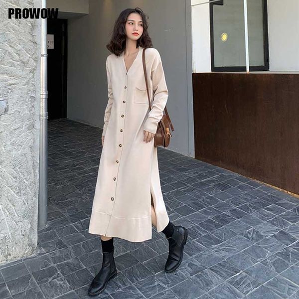 One-Piece Knitted Sweater Dress 2021 Autumn Winter For Women V-Neck Single Breasted Long Sleeve Split Dress Female Loose Dresses, Brown
One-Piece Knitted Sweater Dress 2021 Autumn Winter For Women V-Neck Single Breasted Long Sleeve Split Dress Female Loose Dresses, Brown