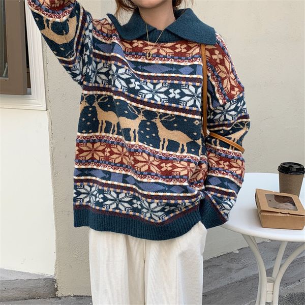 autumn winter christmas sweater women ol outwear vintage print elegant lapel loose knitted sweaters female 210421, White;black
autumn winter christmas sweater women ol outwear vintage print elegant lapel loose knitted sweaters female 210421, White;black