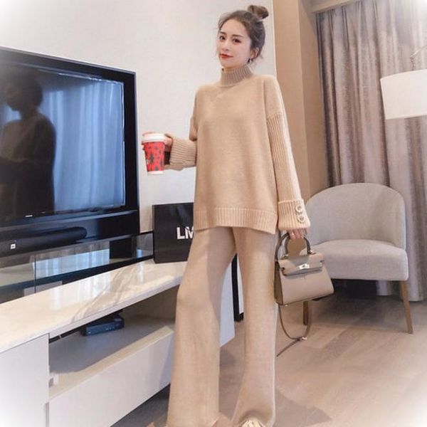 women's two piece pants sets women autumn streetwear korean knitted sweater suits turtleneck office casual loose long sleeve de moda, White
women's two piece pants sets women autumn streetwear korean knitted sweater suits turtleneck office casual loose long sleeve de moda, White
