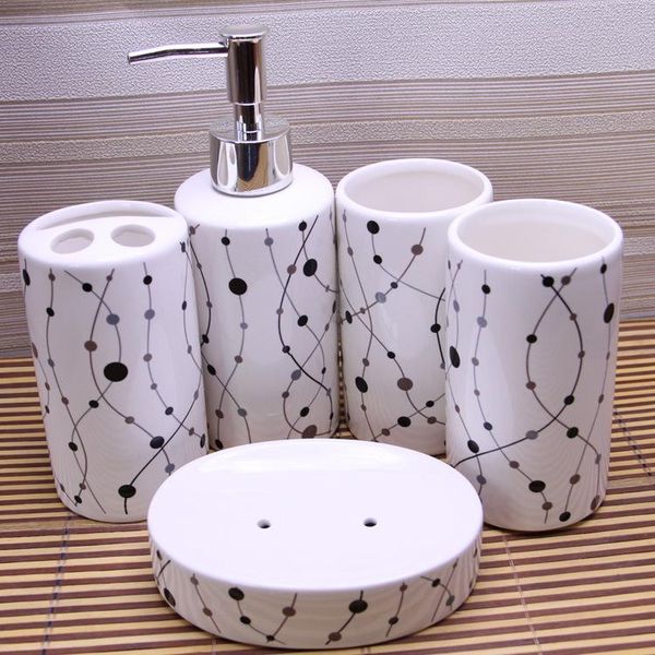 bath accessory set ceramic gargle cup five-piece of black striped el toiletries bathroom divided into bottling group
bath accessory set ceramic gargle cup five-piece of black striped el toiletries bathroom divided into bottling group
