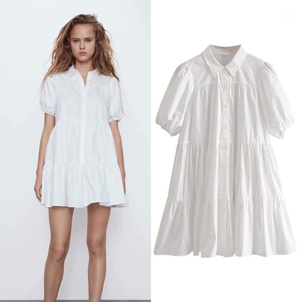 women's swimwear 2021 summer fashion all-match solid color lapel puff sleeve small pleated slim and wide swing dress, White;black
women's swimwear 2021 summer fashion all-match solid color lapel puff sleeve small pleated slim and wide swing dress, White;black