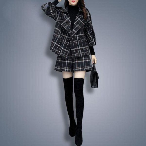 women's tracksuits women long sleeve plaid coats two piece sets female loose chic fashion vintage shorts ladies casual elegant suits q1, Gray
women's tracksuits women long sleeve plaid coats two piece sets female loose chic fashion vintage shorts ladies casual elegant suits q1, Gray