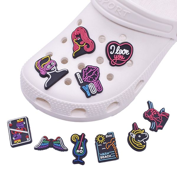 50pcs neon series shoe charms heart girl dj unicorn pvc shoe accessories decoration fit croc jibz party kids gifts, White;pink
50pcs neon series shoe charms heart girl dj unicorn pvc shoe accessories decoration fit croc jibz party kids gifts, White;pink