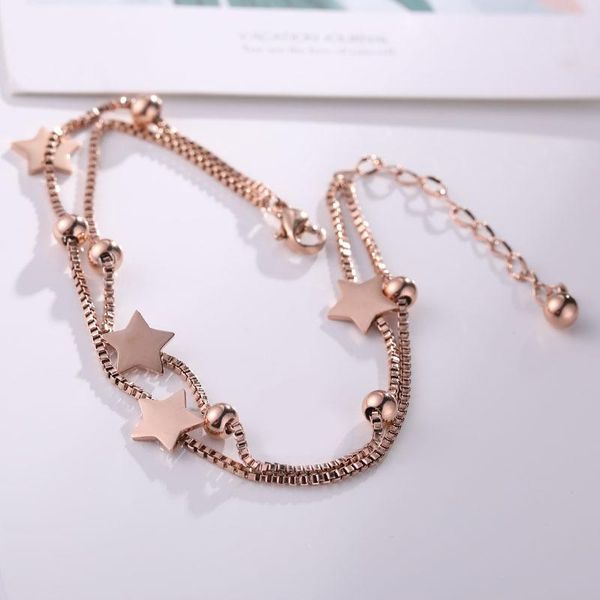 anklets rose gold color stainless steel star bead charms box chain two lines leg bracelet no fade holiday accessories, Red;blue
anklets rose gold color stainless steel star bead charms box chain two lines leg bracelet no fade holiday accessories, Red;blue
