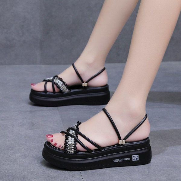 bottom of the sponge cake shoes woman summer wear 2021 pearl thick-soled slope with two-wear beach sandals to increase, Black
bottom of the sponge cake shoes woman summer wear 2021 pearl thick-soled slope with two-wear beach sandals to increase, Black