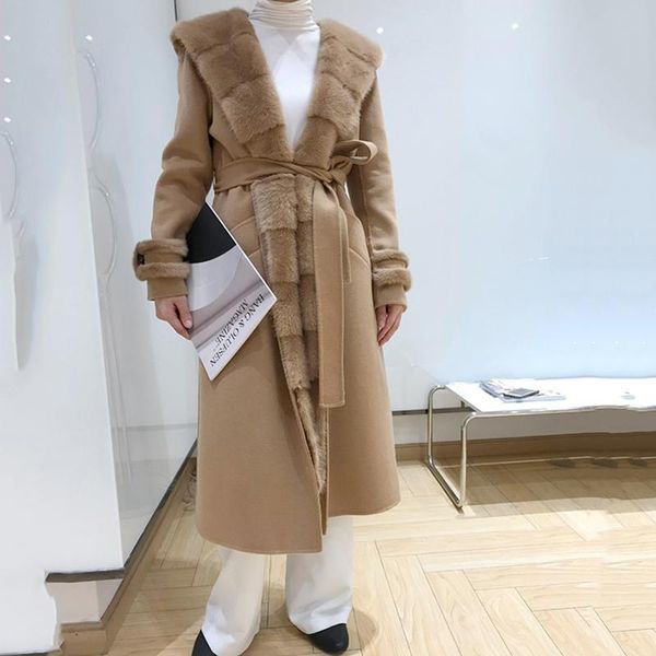 women's fur & faux women winter coat with hooded female mink hoody parkas real rex liner double-sided woolen long slim overcoat, Black
women's fur & faux women winter coat with hooded female mink hoody parkas real rex liner double-sided woolen long slim overcoat, Black
