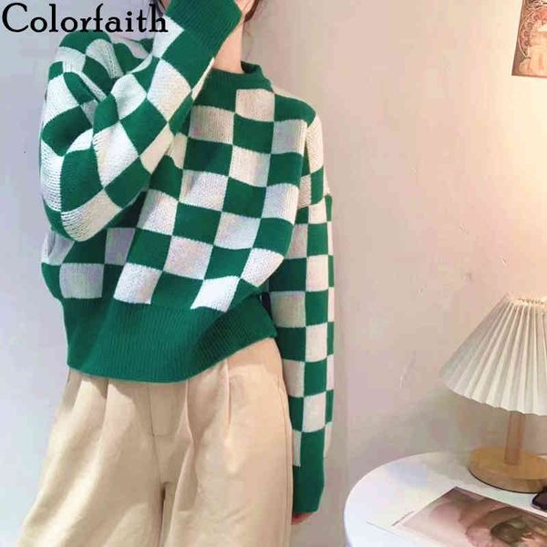 women's sweaters colorfaith autunm winter women pullovers checkered vintage plaid fashionable elegant wild short sw3173jx ke3v, White;black
women's sweaters colorfaith autunm winter women pullovers checkered vintage plaid fashionable elegant wild short sw3173jx ke3v, White;black