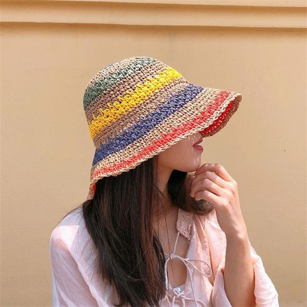 wide brim hats 2021 summer women's bucket hat straw made rainbow crochet foldable parent-child panama children female beach sun visor c, Blue;gray
wide brim hats 2021 summer women's bucket hat straw made rainbow crochet foldable parent-child panama children female beach sun visor c, Blue;gray