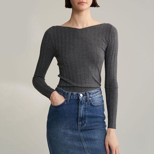 women's sweaters fashion wool silk cashmere blend knit ribbed boat neck long sleeves fitted jersey jumper pullovers, White;black
women's sweaters fashion wool silk cashmere blend knit ribbed boat neck long sleeves fitted jersey jumper pullovers, White;black