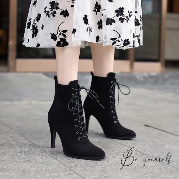 boots autumn and winter style suede women's shoes lace stiletto high heel big size 34-43 height 10cm, Black
boots autumn and winter style suede women's shoes lace stiletto high heel big size 34-43 height 10cm, Black