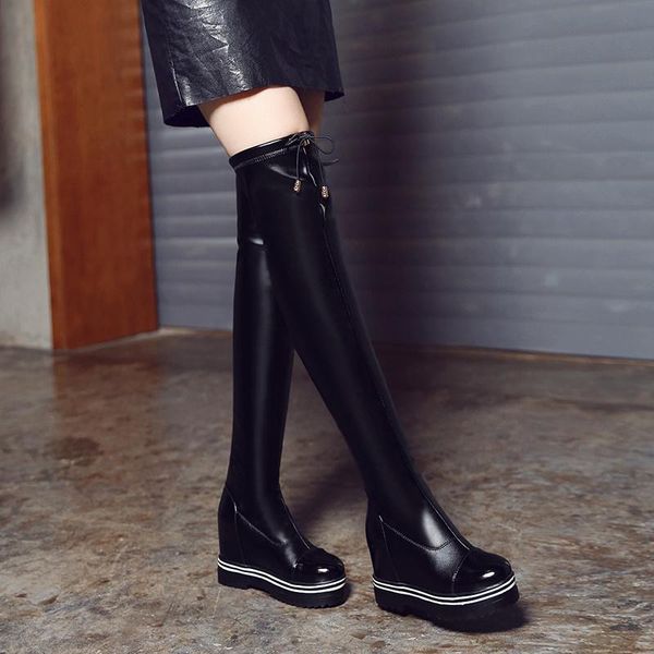 boots wedges heels women's winter platform slip on thigh high women fashion height increasing casual over the knee, Black
boots wedges heels women's winter platform slip on thigh high women fashion height increasing casual over the knee, Black