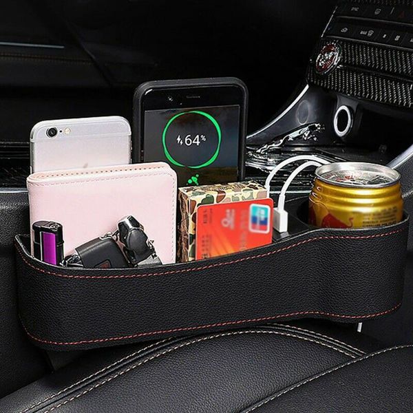 car organizer black storage box coin keys phone cup holder w/2usb port