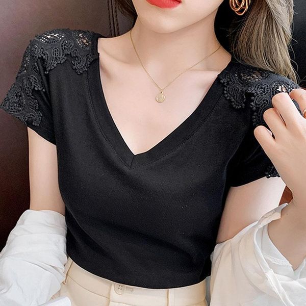 women's t-shirt 2021 shirt hollow v-neck solid elegant fashion white short sleeve off shoulder black blusas female 1455
women's t-shirt 2021 shirt hollow v-neck solid elegant fashion white short sleeve off shoulder black blusas female 1455