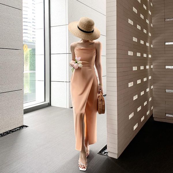 casual dresses summer vintage elegant women spaghetti strap dress 2021 solid color split ladies mixi femme robe, Black;gray
casual dresses summer vintage elegant women spaghetti strap dress 2021 solid color split ladies mixi femme robe, Black;gray