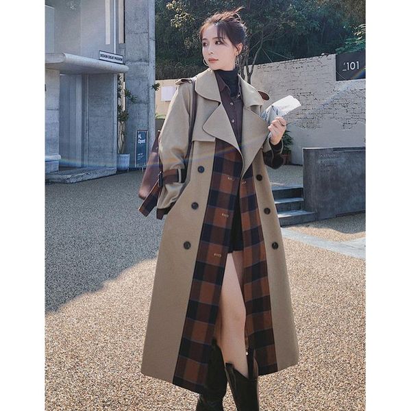 women's trench coats plaid color matching long windbreaker womens 2021 autumn korean british coat women loose fashion overcoat, Tan;black
women's trench coats plaid color matching long windbreaker womens 2021 autumn korean british coat women loose fashion overcoat, Tan;black