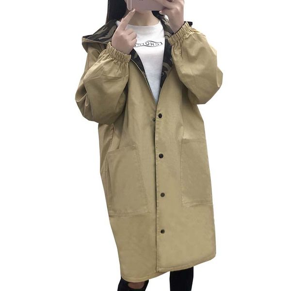 women's trench coats spring autumn long hooded women print letter camouflage double female loose wide-waisted windbreaker outwears mw35, Tan;black 
women's trench coats spring autumn long hooded women print letter camouflage double female loose wide-waisted windbreaker outwears mw35, Tan;black