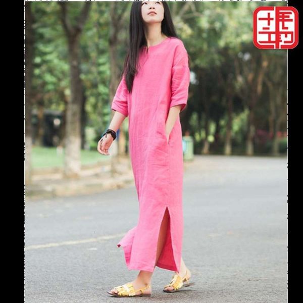 art style meditation yoga robe loose linen zen casual tea dress, Gray 
art style meditation yoga robe loose linen zen casual tea dress, Gray