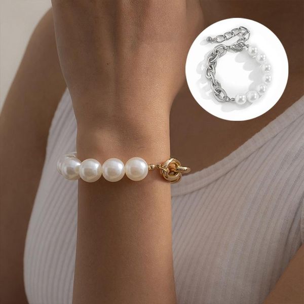 link, chain stitching bracelet geometry irregular punk imitation pearl mixed color temperament, Black
link, chain stitching bracelet geometry irregular punk imitation pearl mixed color temperament, Black