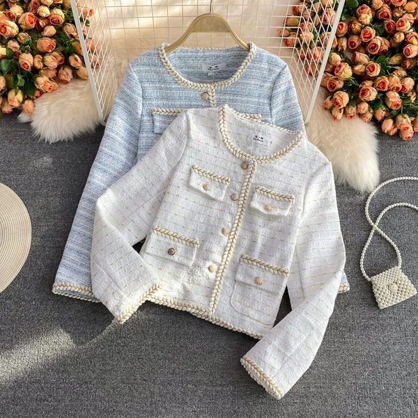 women's suits & blazers 2021 autumn temperament o-neck tweed jacket single-breasted long sleeve overcoat ladies white short suit jacket, White;black
women's suits & blazers 2021 autumn temperament o-neck tweed jacket single-breasted long sleeve overcoat ladies white short suit jacket, White;black
