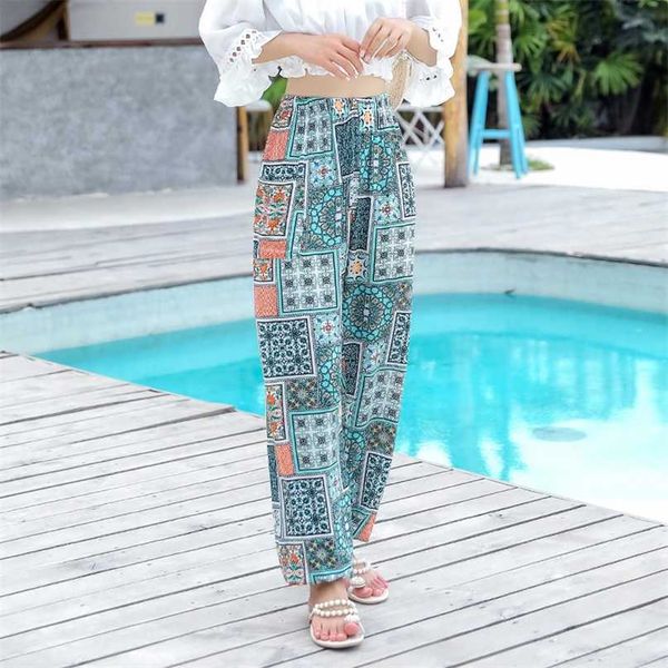 women rayon summer beach floral print loose pants girls high waist fashion casual elastic breathable soft long trousers 211007, Black;white
women rayon summer beach floral print loose pants girls high waist fashion casual elastic breathable soft long trousers 211007, Black;white