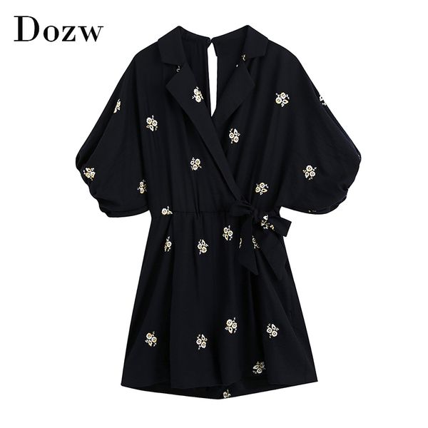 women vintage floral embroidered bodysuit short sleeve back hollow out jumpsuit lapel collar bow tie chic playsuit 210414, Black;white
women vintage floral embroidered bodysuit short sleeve back hollow out jumpsuit lapel collar bow tie chic playsuit 210414, Black;white