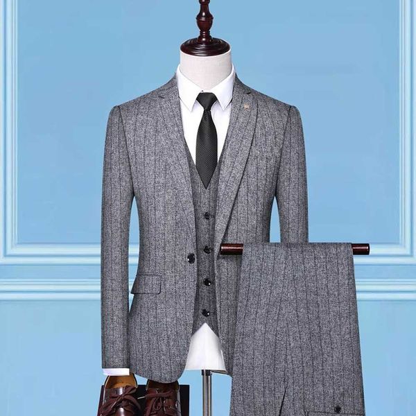 men's suits & blazers simple male striped thin casual fit three pieces social business suit fashion classic british wedding sets m84q, White;black
men's suits & blazers simple male striped thin casual fit three pieces social business suit fashion classic british wedding sets m84q, White;black