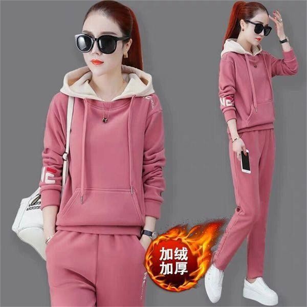 sportswear women's 2021 autumn winter new loose plush thickened embroidered hoodie casual two piece set wear, Gray
sportswear women's 2021 autumn winter new loose plush thickened embroidered hoodie casual two piece set wear, Gray