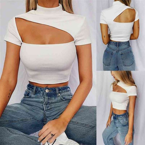 solid hollow out short sleeve women t-shirts casual turtleneck backless ladies slim crop summer bodycon pullover 210517, White
solid hollow out short sleeve women t-shirts casual turtleneck backless ladies slim crop summer bodycon pullover 210517, White