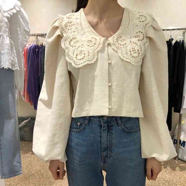 sweet lace peter pan collar short blouses women buttoned shirts chic puff long sleeve womens crop spring blusas mujer 210514, White
sweet lace peter pan collar short blouses women buttoned shirts chic puff long sleeve womens crop spring blusas mujer 210514, White