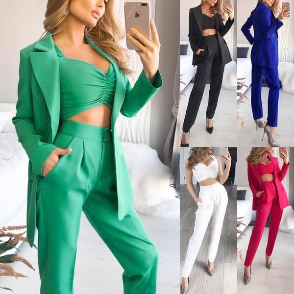women's two piece pants office women blazer and set suit business 3 ol lady clothing jacket+pant straight slim formal d30, White
women's two piece pants office women blazer and set suit business 3 ol lady clothing jacket+pant straight slim formal d30, White