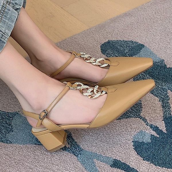 sandals women's genuine leather thick med heel pointed toe t-strap chain decoration female summer fashion casual daily shoes, Black
sandals women's genuine leather thick med heel pointed toe t-strap chain decoration female summer fashion casual daily shoes, Black