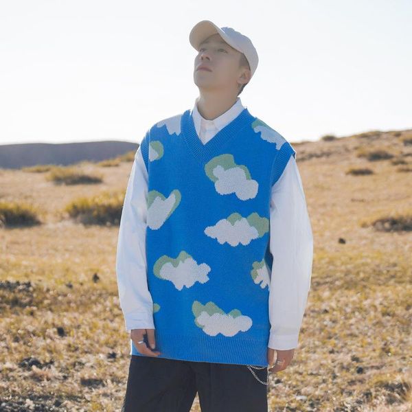 men's vests autumn winter sweater vest warmth fashion casual cloud knit pullover men streetwear korean loose mens clothes, Black;white
men's vests autumn winter sweater vest warmth fashion casual cloud knit pullover men streetwear korean loose mens clothes, Black;white
