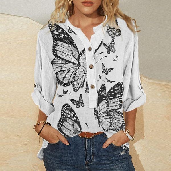 women's t-shirt elegant woman long sleeve t-shirts butterfly print autumn v neck button tee flower casual shirts for women oversize, White
women's t-shirt elegant woman long sleeve t-shirts butterfly print autumn v neck button tee flower casual shirts for women oversize, White