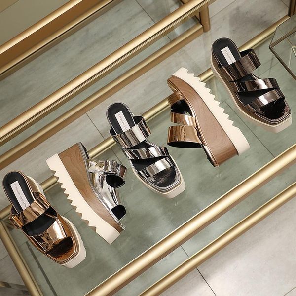 genuine leather platform slippers women's shoes gold silver slope heel all match casual sandals 2021, Black
genuine leather platform slippers women's shoes gold silver slope heel all match casual sandals 2021, Black
