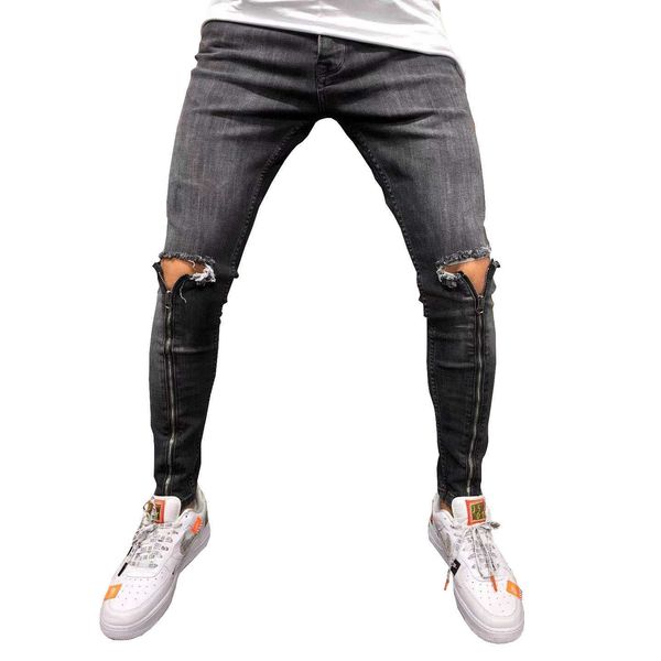 ripped hole jeans for men fashion streetwear zipper casual pencil pants distressed hip hop denim trousers slim fit men clothing x0621, Blue
ripped hole jeans for men fashion streetwear zipper casual pencil pants distressed hip hop denim trousers slim fit men clothing x0621, Blue
