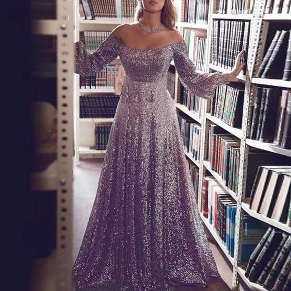 2021 off shoulder dresses sleeve sequin women long evening party maxi reflective dress, Black;gray
2021 off shoulder dresses sleeve sequin women long evening party maxi reflective dress, Black;gray
