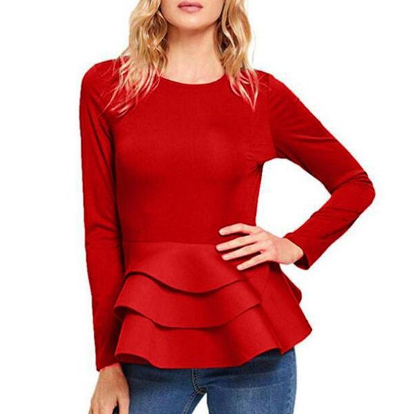 women's blouses & shirts women ruffle hem long sleeve blouse lady round neck slim fit am2247, White
women's blouses & shirts women ruffle hem long sleeve blouse lady round neck slim fit am2247, White